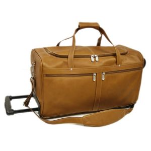 24 Inch Genuine Leather Duffel Travel Overnight Weekend Leather Bag Telescoping
