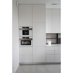 EB Modern Contemporary White Kitchen Cabinets With Dinning Table