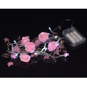 Quality 20 LED Garland Light Chain w Rose Flowers and Beads - Pink for sale