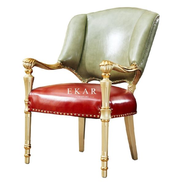 Luxury Wooden Frame Leather Antique Leisure Arm Chair For Living Room Furniture