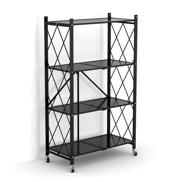 Buy Home Kitchen 4 Tiers Metal Folding Shelf With 4 Wheels at wholesale prices