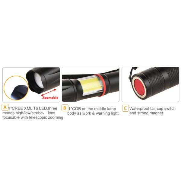 Middle Multifunction Cob LED Flashlight 155 * 30mm With Magnetic Base