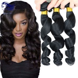 China Remy Human Double Weft  Virgin Cambodian Loose Wave Hair Natural Black on sale