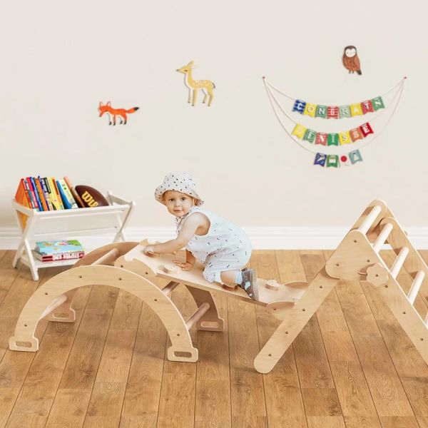Baby climbing Gym toy set Montessori Furniture Set Small Size Natural wood color
