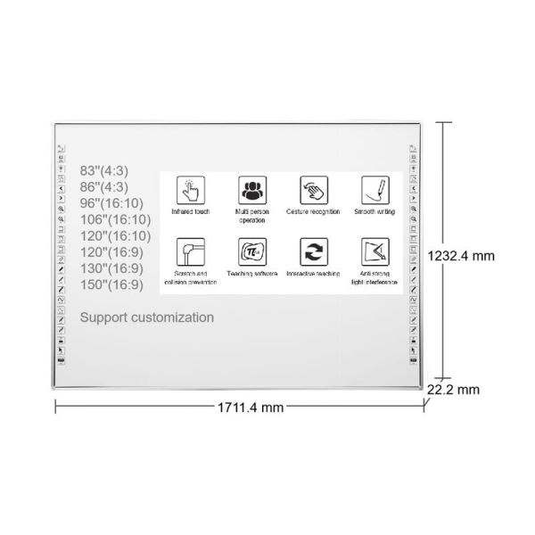 83 Inch Interactive Whiteboard with Optional I3/i5/i7/i9 CPU 10 Point 60 Million Touches 3840*2160 Resolution