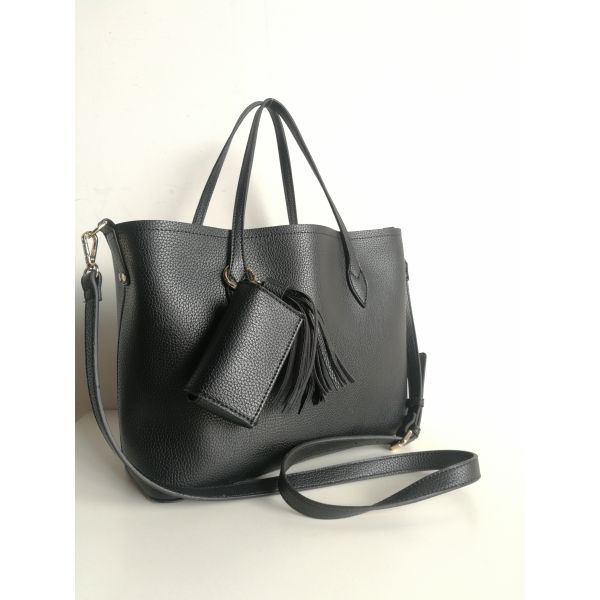 Women handbag classic black colour with tassel and small purse onside shoulder bag for ladies bag