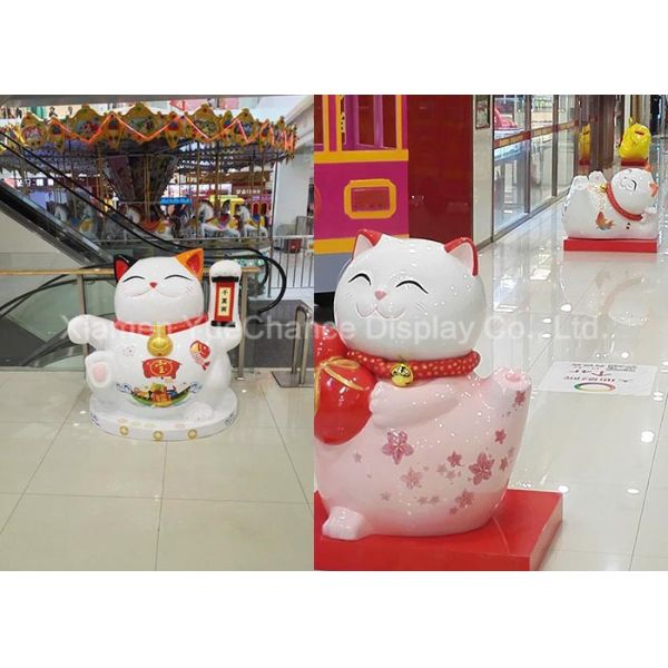 White Color Shopping Centre Decorations Self Standing Fiberglass Fortune Cat Statues