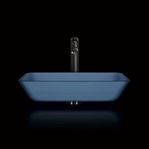Handmade Toughened Glass Sink Matt Vessel Light Blue Vanity Rectangular