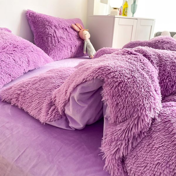 Double Queen King Solid Color Thickened Warm Mink Velvet 4pcs Set for Autumn Winter