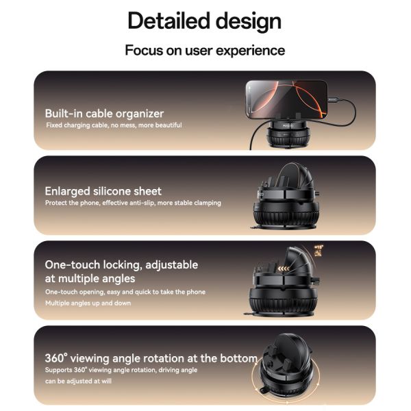 Yesido 360 Rotation Dashboard Phone Holder with One-touch Locking for 4.6/6.7 Inches Phones and 124G Weight