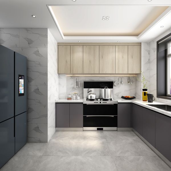 Apartment Kitchen Cabinet Modern Design Customized Size Glossy Finish Smart Automatic