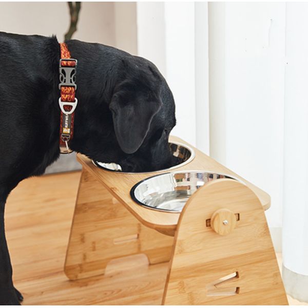 Buy Durable Bamboo Adjustable Raised Dog Bowls For Large Dogs at wholesale prices