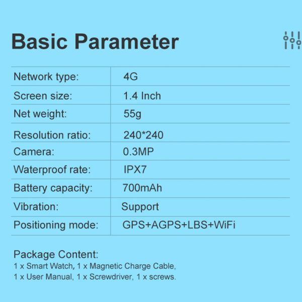 IPx7 Fitness Teens Childrens Tracker Watch Clock LT41 4G HD Video Call WiFi Monitor Camera