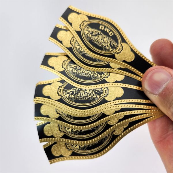 Black Golden Custom Cigar Band Printing Stickers Embossed Gold Foil Band Label Sticker