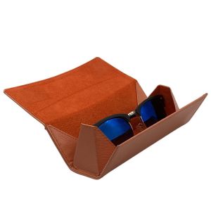 Brown Leather Wrapped Custom Glasses Cases Magnetic Closure