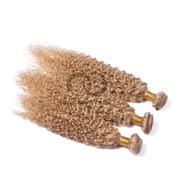 #27 Honey Blonde Kinky Curly Remy Human Hair Bundles Sew In Weave Bundles Brazilian Bundle Deals