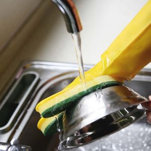 Green Dishwashing Sponge Gloves ,Relieve Weariness Mild Acid Proof