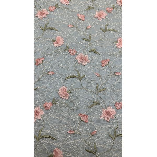 Leafy Embroidery Lace Fabric Floral Elegent 100% Cotton For Dress