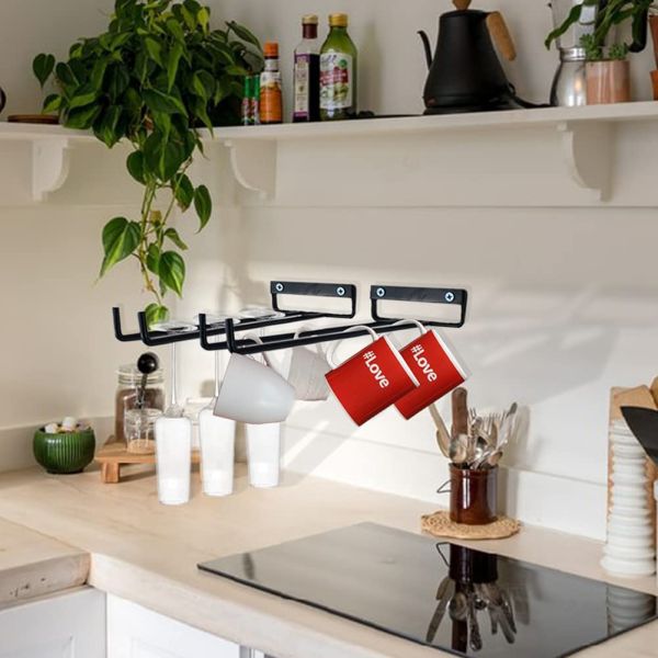 12 Inch Wine Glass Rack 2 Pack Iron Hanging Holder Cup Storage Hanger Wall Mounted for Kitchen Cabinet Bar