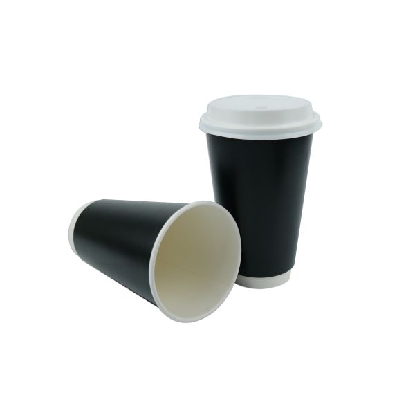 16oz Disposable Black Recyclable Paper Cups With Double Structure Design
