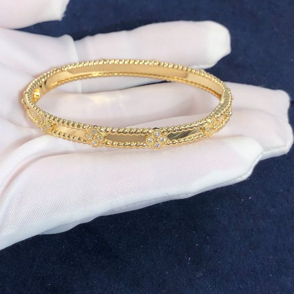 Fashion VCA Fine Jewelry 18k Yellow Gold Natural Diamond Jewelry Bracelet PerléE Sweet Clovers Bracelet Medium Model