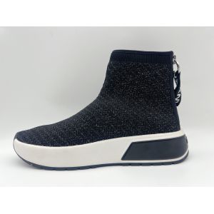 Ladies Black High Top Slip Resistant Work Shoes Soft Knit Fabric With Folded