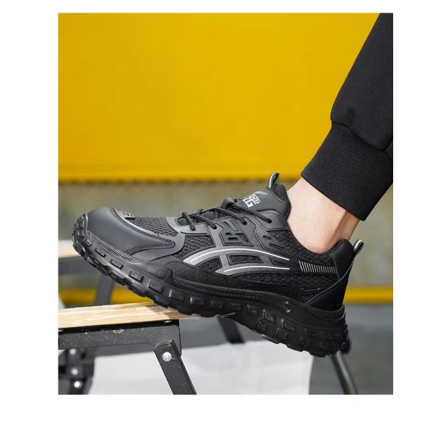 Anti-smashing Steel Toe Work Shoes With Kevlar Mid Sole And Breathable PU Flying Knit Upper