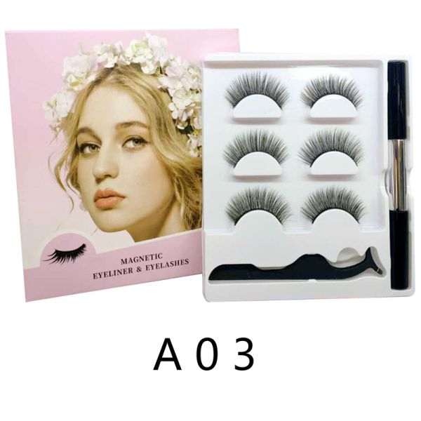 Buy Natural Long Lightweight 2 Pics Magnetic False Lashes With Eyeliner at wholesale prices