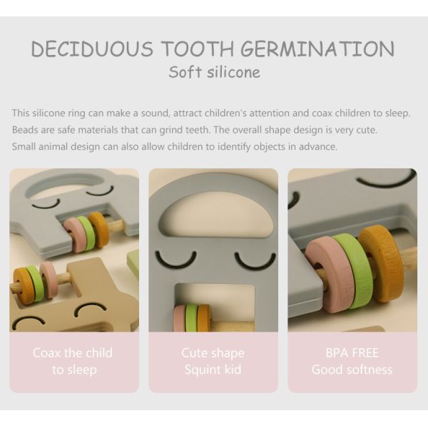 BPA Free Silicone Teether for Teething Baby Care food grade soothing silicone rattle toys