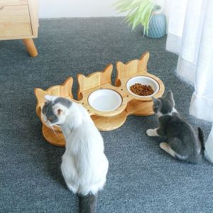 Wooden Cat Bowl Ceramic For Protecting Cervical Spine