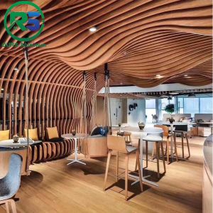 Coating Linear Suspended Metal Ceiling Wooden Colour Aluminium Baffle Ceiling