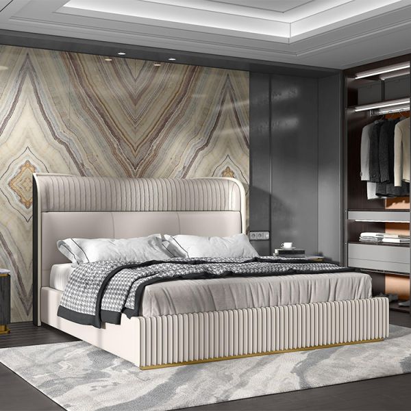 Buy Modern King Size Leather Queen Bed Italian Luxury Bedroom Set Furniture High Density Foam Upholstered Beds Collection at wholesale prices