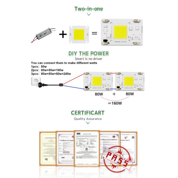 No Need Driver COB LED Grow Chip Size 50mm For Flower Seedling Plant Light