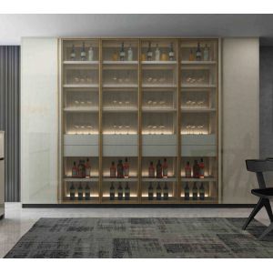 SS304 White Wine Rack Living Room Display Cabinet With Clear Glass Door