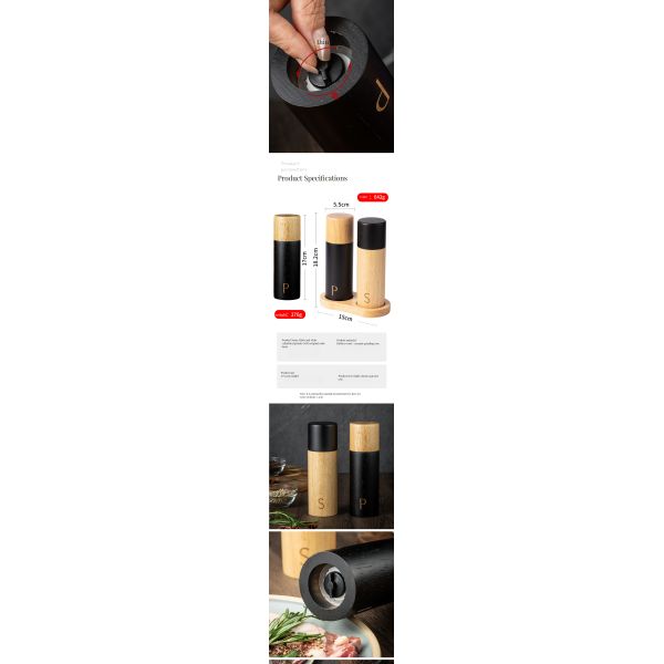 Customized Size Oak Wood Shakers 7-Inch Adjustable Ceramic Core Salt and Pepper Mill Set