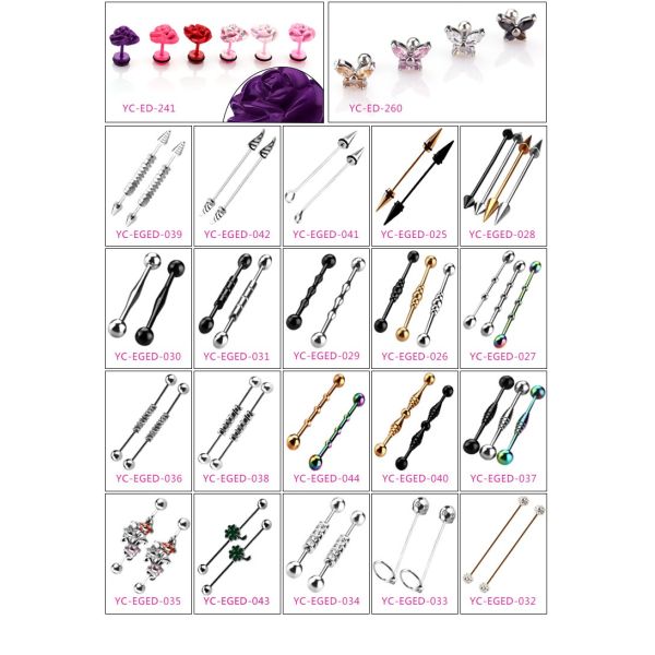 Gold plated arrow industrial piercing bars with feather dangle