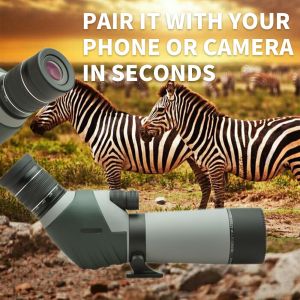 20-60x60 Spotting Scope 45 Degree Angled with Tripod, Phone Adapter, Carry Bag,