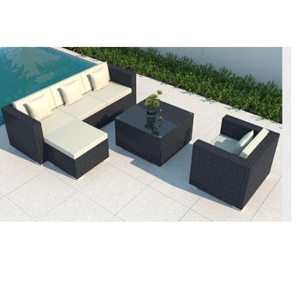 Luxury Modern Patio Garden Furniture Black Rattan Outdoor Sofa Coffee Table Set Steel Rattan Chair Outdoor Furniture