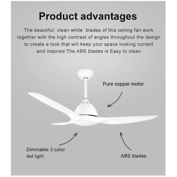 Home 52 Inch Low Voltage Energy Saving Remote Control LED Ceiling Fan with Light Energy