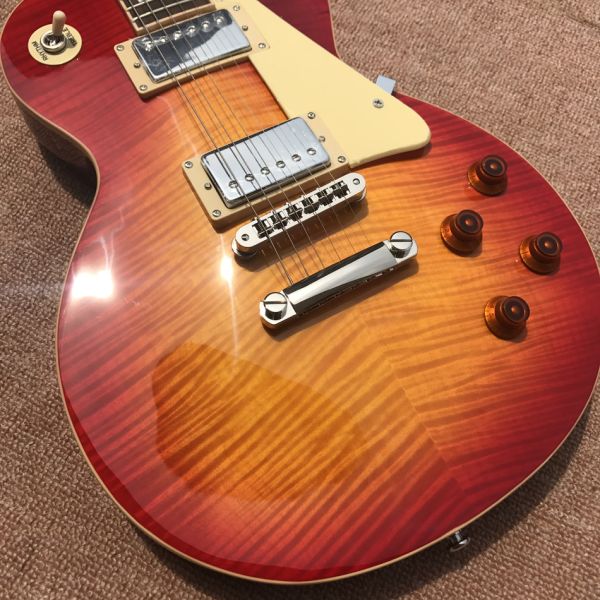 New standard LP 1959 R9 electric guitar, Cherry burst color, frets cream binding, a piece of neck & body, Tune-o-Matic b
