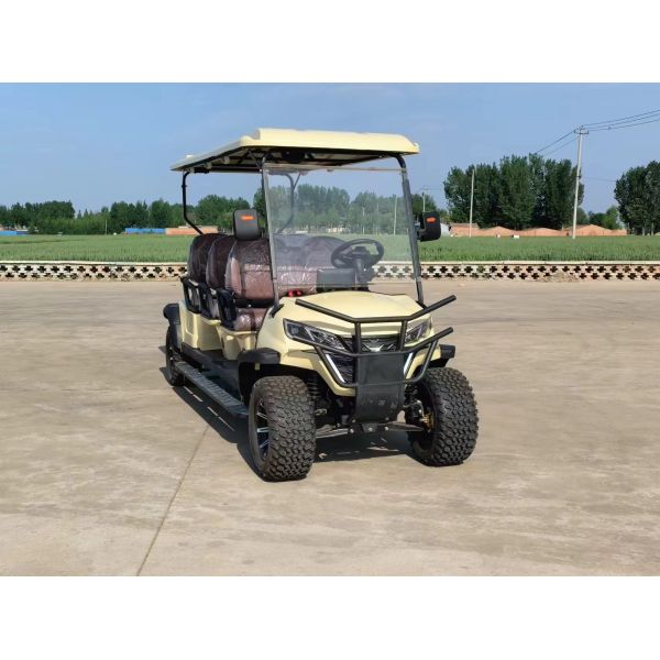 Light Yellow 6 Seater Electric Golf Cart Premium Leather Seats Off-Road Tires Independent Suspension