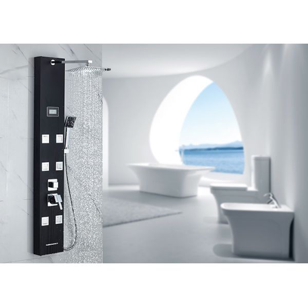 Buy Black Painting Thermostatic Shower Panel ROVATE 5 Functions Water Diverter at wholesale prices