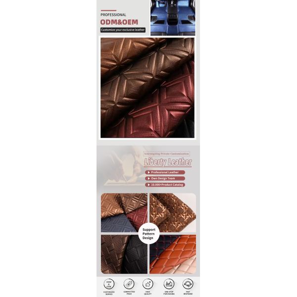 PVC Large Squares Grain Pattern Synthetic Artificial Leather Fabric for Handbags Chairs Beds Shoes Cars Sofas