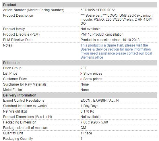 6ED1055-1FB00-0BA1 6ED1 055-1FB00-0BA1 Siemens Discrete Expansion Module