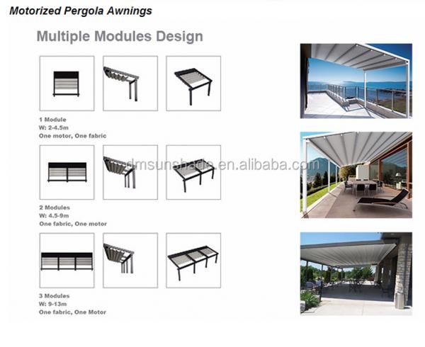 Retractable Outdoor Pergola Awning Kits Aluminum PVC Sail Pergola Automatic Roof