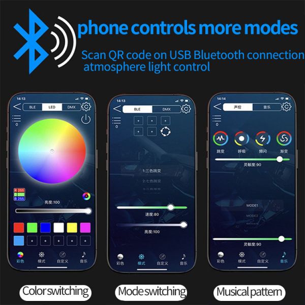 DC5V-12V RGB LED Car Interior Decoration Atmosphere Light Acrylic APP Control Hidden Style