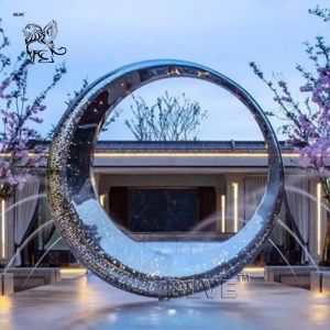Stainless Steel Moon Sculpture Garden Large Circular Abstract Waterscape