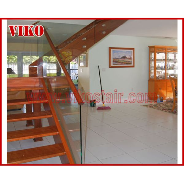 Solid Wood Staircase VK95S American Handrail Tread American ,Railing tempered glass, Handrail b eech Stringer,carbon