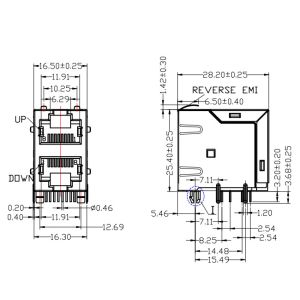 RJSAE538002 Stacked 2X1 RJ45 Modular Jack 8P8C LPJE218-0CNL