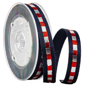Navy Shinny Gold & Navy Lines 1cm Print Webbing Tape